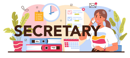 Wall Mural - Secretary typographic header. Receptionist answering calls and assisting