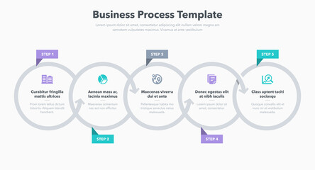 Poster - Modern business process template with five steps. Easy to use for your website or presentation.