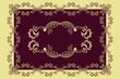 © Valentina - Vector yellow-golden patterned frame, rectangular vignette on burgundy background, patterned abstract brush with curls for packaging design, tablecloth, textile