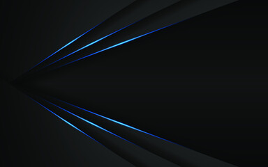 Aufkleber - Polygon shape with blue glow lines on black background, free space for design. Modern technology innovation concept background.