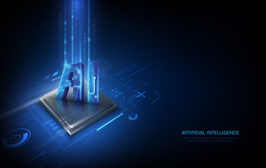 Poster - Ai chipset on circuit board in futuristic concept suitable for future technology