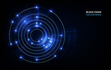 Poster - Block chain network circle ring movement line in blue  light concept, vector illustration