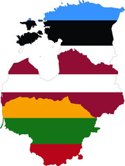 Poster - Map of Baltic countries with national flag