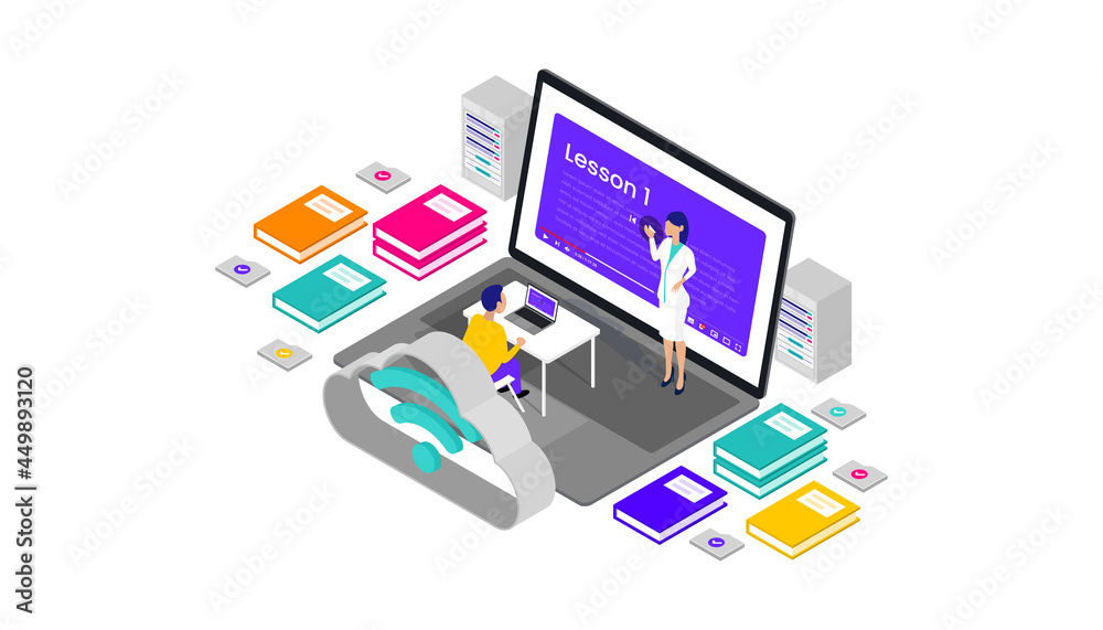 Online learning Isometric 3d Vector Illustration Desktop Web User ...