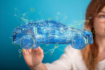 Poster - autonomous driving with a electric car 3d.