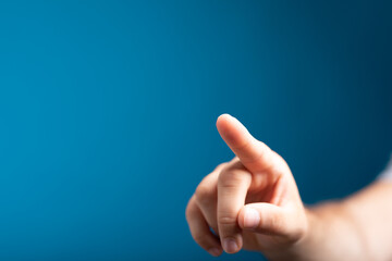 Poster - business man presses on touch screen.