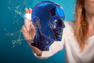 Poster - Abstract polygonal human face, 3d illustration of a cyborg head construction