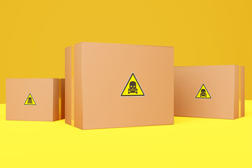 Wall Mural - The concept of transportation of dangerous goods and hazardous materials. Cardboard boxes with a 