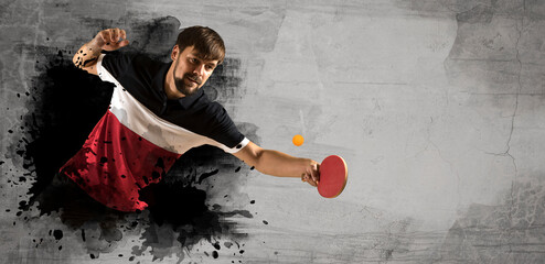 Wall Mural - Man playing ping pong. Sport banner