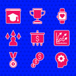 Set Target with dollar, Financial growth and, Human head gear inside, increase, Medal, Front end development, Smart watch and Online education icon. Vector