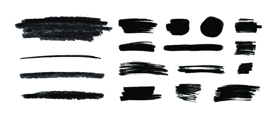 Wall Mural - vector charcoal and ink black strokes set, graphic black drawing, design elements isolated on white 