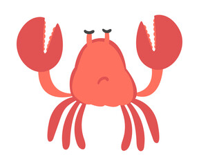 Poster - Red Crab Character as Aquatic Mammal with Pair of Pincers with Sad Face Vector Illustration