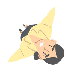 Sticker - Smiling Business Woman Character Looking Up Above View Vector Illustration