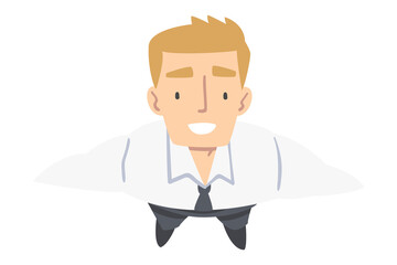 Sticker - Smiling Business Man Character Wearing Tie Looking Up Above View Vector Illustration