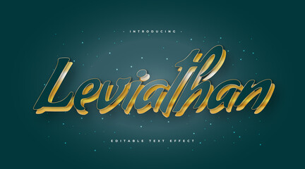 Leviathan Text in Blue and Gold Style with Embossed Effect