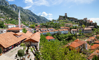 View over the old town of Kruje and its fort, in Albania.