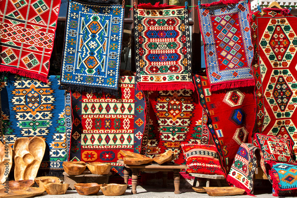 Obraz na płótnie Albanian tapestry and rugs, Albania w salonie