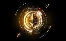 Ethereum Digital Currency, Futuristic Digital Money, Gold Technology Worldwide Network Concept, Vector Illustration