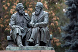 Fototapeta Miasta - Monument from Soviet era, representing Karl Marx and Friedrich Engels in Bishkek, Kyrgyzstan