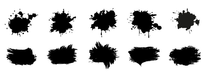 Poster - Dirty texture elements, quote box speech template. Black ink splashes isolated. Paint grunge for posters, flyers, cards, banners. Vector brush stroke, brush, line or texture for Instagram highlights. 