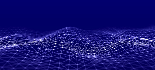 Leinwandbilder - A wave of dots and lines of network connection. Technological background. 3D rendering.