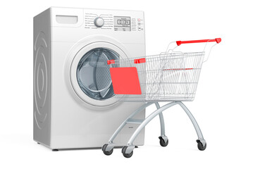 Wall Mural - Shopping cart with washing machine, 3D rendering