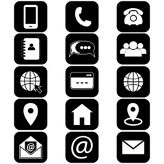 Fototapete - Contact us icons. Simple vector icons set on white background. Phone, smartphone, email, location, house, globe, address, chat.