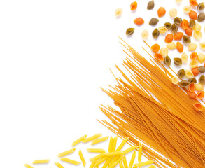 Poster - Pasta collection food isolated on white background. Raw pasta assortment