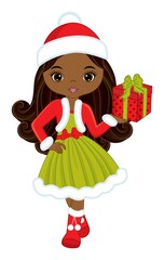 Wall Mural - Beautiful Black Girl Holding Christmas Gift Box