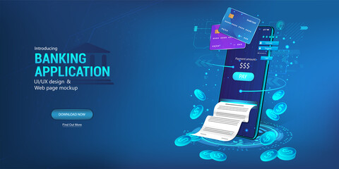 Aufkleber - Mobile wallet app with e-payment credit or debit card, documentation and receipts on smartphone App. Management and storage of money on your internet wallet and internet banking. NFC and e-payment.
