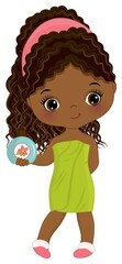 Wall Mural - Little Spa African American Girl Wrapped in Towel. Vector Little Spa Girl 