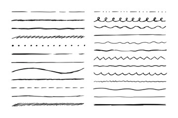 Aufkleber - Hand drawn line set. Sketch scribble pencil stroke style. Horizontal wave and zigzag doodle line. Vector illustration for border, frame.