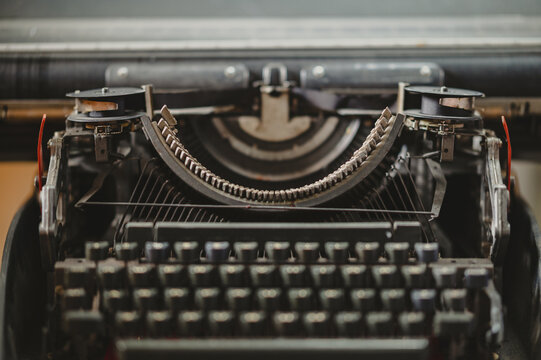 close-up of Vintage black typewriter nostalgic time concept