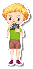 Poster - A boy holding camera cartoon character sticker