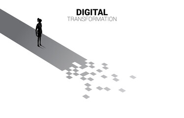 Poster - Silhouette of businesswoman standing on the way with pixel. concept of digital transformation of business.