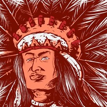 Indian Head Vector Illustration In Vintage, Old Classic Style