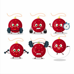 Sticker - A healthy christmas lights red cartoon style trying some tools on Fitness center