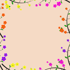 Wall Mural - Vector floral seamless pattern with flower frame on pastel background design