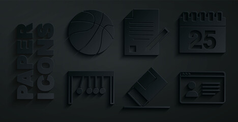 Canvas Print - Set Eraser or rubber, Calendar, Pendulum, Online class, Exam sheet and pencil and Basketball ball icon. Vector