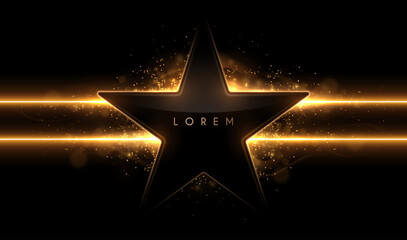 black and gold star shape template with light effect