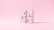 United four pink puzzles on a pink background. 3d render illustration.