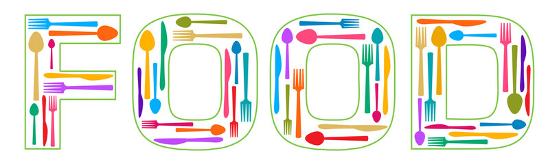 Food Text Filled With Spoon Fork Knife Colorful