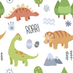 Wall Mural - cute dino wildlife texture. seamless pattern for fabric, textile, apparel, nersery, wrapping paper.