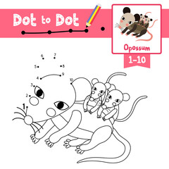 Wall Mural - Dot to dot educational game and Coloring book Mother and baby Opossum animal cartoon character vector illustration