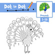 Dot to dot educational game and Coloring book Peacock animal cartoon character vector illustration