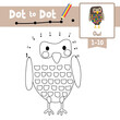 Dot to dot educational game and Coloring book Standing colorful Owl bird animal cartoon character vector illustration