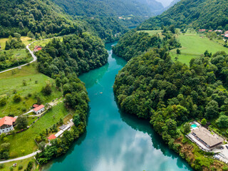 Canvas Print - Emerald Green Soca River in Tolmin Slovenia