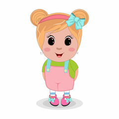 Wall Mural - Cute Cartoon beautiful baby girl. Perfect for greeting cards, party invitations, posters, stickers, pin, scrapbooking, icons.