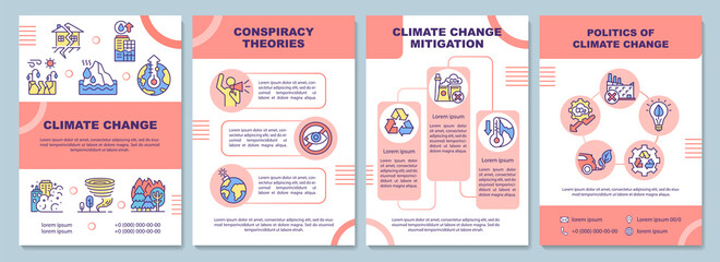climate change brochure template. conspiracy theory and mitigation. flyer, booklet, leaflet print, c