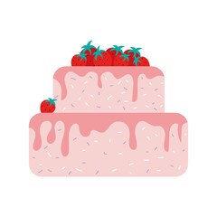 Poster - Strawberry cake semi flat color vector object. Baked good. Full sized item on white. Pastry topped with fresh strawberry isolated modern cartoon style illustration for graphic design and animation